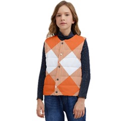 Orange And White Diagonal Plaids Kid s Short Button Up Puffer Vest	 by ConteMonfrey