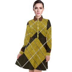 Modern Yellow golden Plaid Long Sleeve Chiffon Shirt Dress