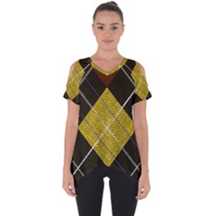 Modern Yellow golden Plaid Cut Out Side Drop Tee