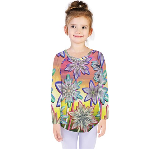 Flower Nature Garden Bloom Flora Kids  Long Sleeve Tee by Ravend