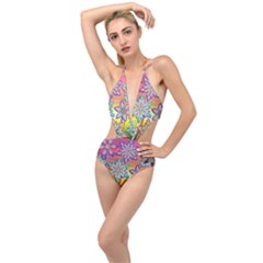 Flower Nature Garden Bloom Flora Plunging Cut Out Swimsuit