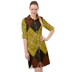 Modern Yellow Golden Plaid Long Sleeve Mini Shirt Dress by ConteMonfrey