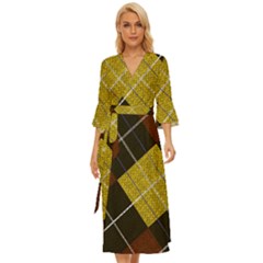 Modern Yellow golden Plaid Midsummer Wrap Dress