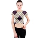 Blue, purple and white diagonal plaids Crew Neck Crop Top View1