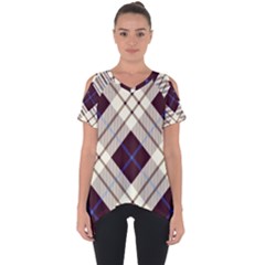 Blue, Purple And White Diagonal Plaids Cut Out Side Drop Tee by ConteMonfrey