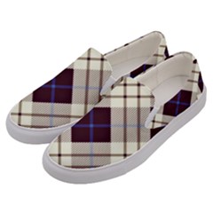 Blue, Purple And White Diagonal Plaids Men s Canvas Slip Ons by ConteMonfrey