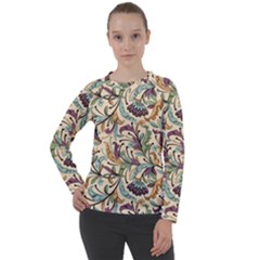 Wallpaper Floral Pattern Women s Long Sleeve Raglan Tee