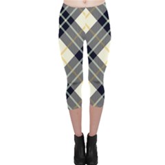 Black, Yellow And White Diagonal Plaids Capri Leggings  by ConteMonfrey