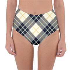 Black, Yellow And White Diagonal Plaids Reversible High-waist Bikini Bottoms by ConteMonfrey