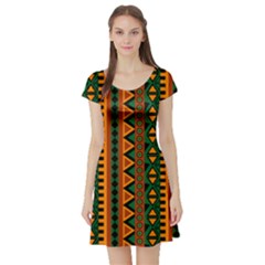 African Pattern Texture Short Sleeve Skater Dress