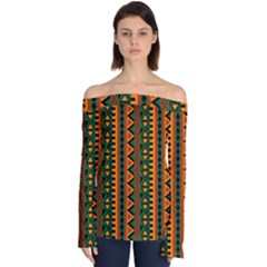 African Pattern Texture Off Shoulder Long Sleeve Top