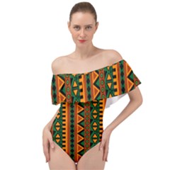 African Pattern Texture Off Shoulder Velour Bodysuit 