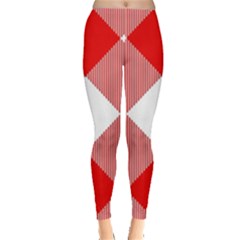 Red And White Diagonal Plaids Leggings  by ConteMonfrey