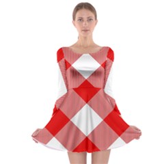 Red And White Diagonal Plaids Long Sleeve Skater Dress by ConteMonfrey