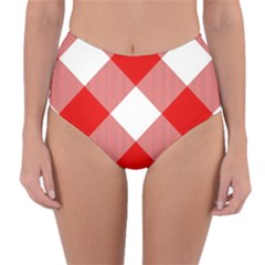 Red And White Diagonal Plaids Reversible High-waist Bikini Bottoms by ConteMonfrey