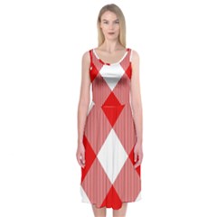 Red And White Diagonal Plaids Midi Sleeveless Dress by ConteMonfrey