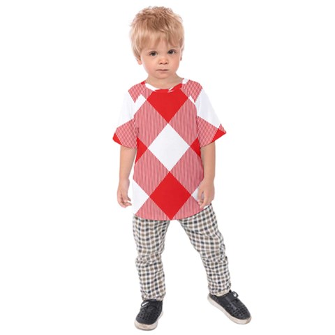 Red And White Diagonal Plaids Kids  Raglan Tee by ConteMonfrey