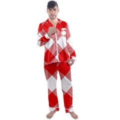 Red And White Diagonal Plaids Men s Long Sleeve Satin Pajamas Set by ConteMonfrey