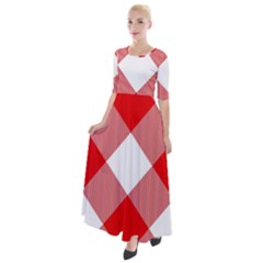 Red And White Diagonal Plaids Half Sleeves Maxi Dress by ConteMonfrey