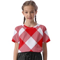Red And White Diagonal Plaids Kids  Basic Tee by ConteMonfrey