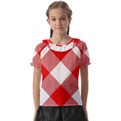 Red And White Diagonal Plaids Kids  Frill Chiffon Blouse by ConteMonfrey