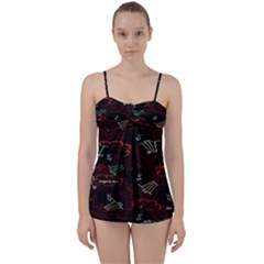 Geometric Pattern Recycle Bin Babydoll Tankini Set