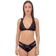 Geometric Pattern Recycle Bin Double Strap Halter Bikini Set