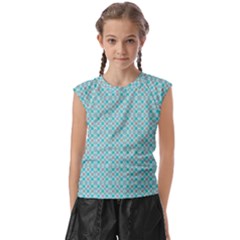 Diagonal Turquoise Plaids Kids  Raglan Cap Sleeve Tee