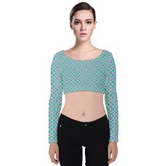 Diagonal Turquoise Plaids Velvet Long Sleeve Crop Top by ConteMonfrey