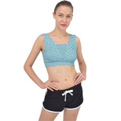 Diagonal Turquoise Plaids V-back Sports Bra by ConteMonfrey