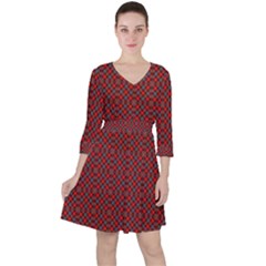 Red Diagonal Plaids Quarter Sleeve Ruffle Waist Dress by ConteMonfrey