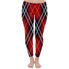 Black, Red, White Diagonal Plaids Classic Winter Leggings by ConteMonfrey