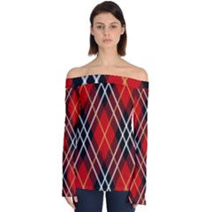 Black, Red, White Diagonal Plaids Off Shoulder Long Sleeve Top by ConteMonfrey