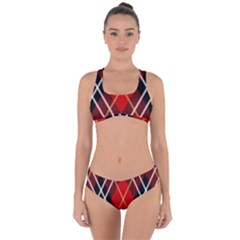 Black, Red, White Diagonal Plaids Criss Cross Bikini Set by ConteMonfrey