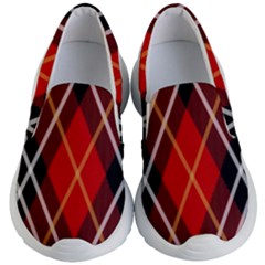 Black, Red, White Diagonal Plaids Kids Lightweight Slip Ons by ConteMonfrey