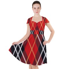 Black, Red, White Diagonal Plaids Cap Sleeve Midi Dress by ConteMonfrey