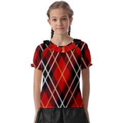 Black, Red, White Diagonal Plaids Kids  Frill Chiffon Blouse by ConteMonfrey