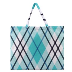 Ice blue diagonal plaids Zipper Large Tote Bag