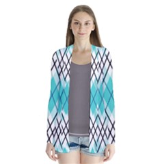 Ice blue diagonal plaids Drape Collar Cardigan