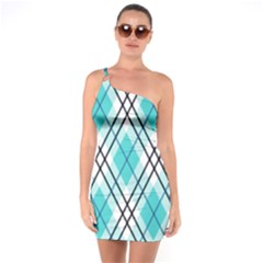 Ice Blue Diagonal Plaids One Soulder Bodycon Dress by ConteMonfrey