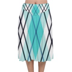 Ice Blue Diagonal Plaids Velvet Flared Midi Skirt by ConteMonfrey