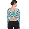 Ice blue diagonal plaids Velvet Long Sleeve Crop Top View2