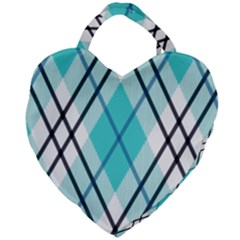 Ice Blue Diagonal Plaids Giant Heart Shaped Tote