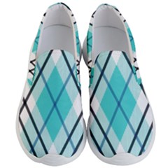 Ice blue diagonal plaids Men s Lightweight Slip Ons