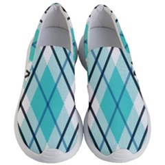 Ice blue diagonal plaids Women s Lightweight Slip Ons