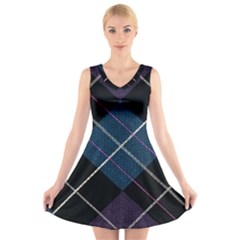 Modern Blue Plaid V-neck Sleeveless Dress