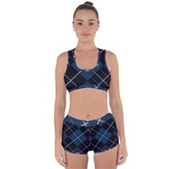 Modern Blue Plaid Racerback Boyleg Bikini Set by ConteMonfrey