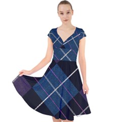 Modern Blue Plaid Cap Sleeve Front Wrap Midi Dress by ConteMonfrey