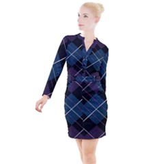 Modern Blue Plaid Button Long Sleeve Dress by ConteMonfrey