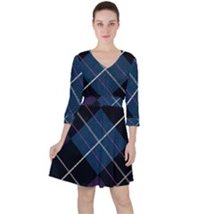 Modern Blue Plaid Quarter Sleeve Ruffle Waist Dress by ConteMonfrey